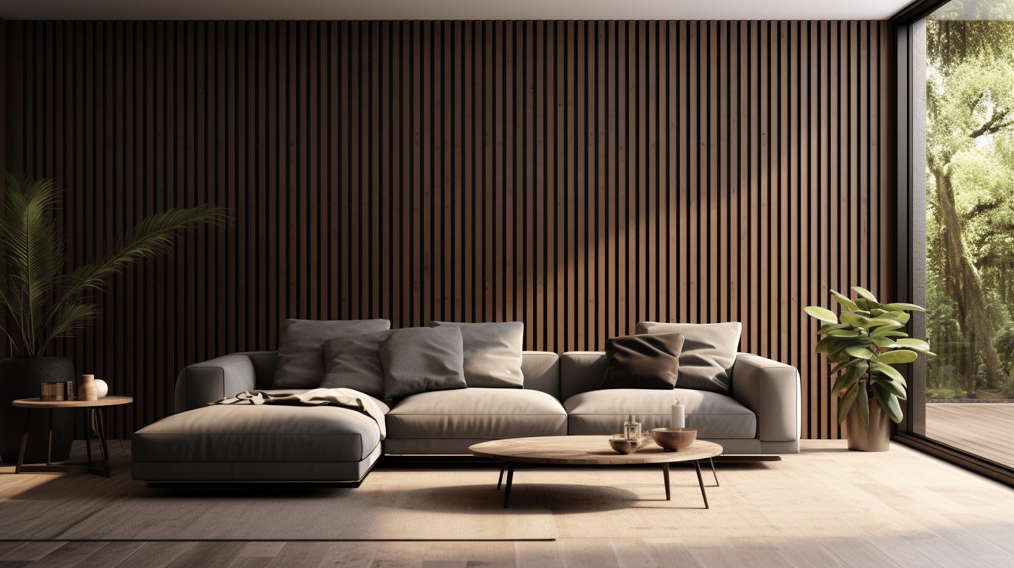 Living Room with Modern Wood Wall Panels