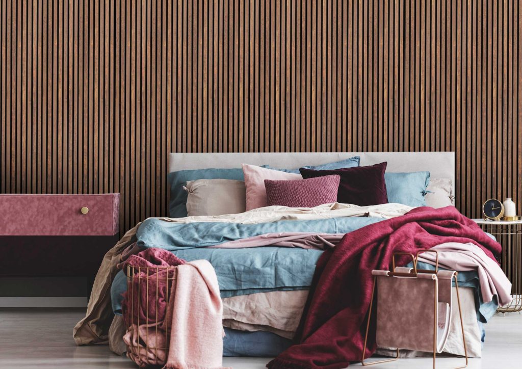 Room with Oak Slat Wall Panels