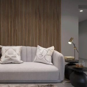 Space with Oak Slat Wall Panels