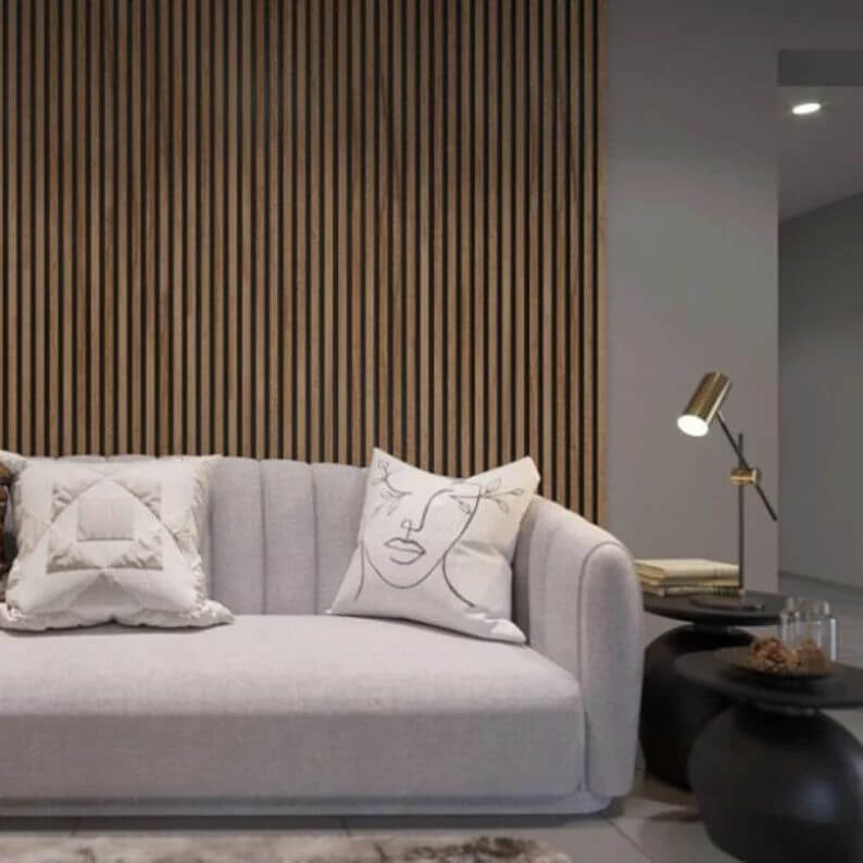 Space with Oak Slat Wall Panels